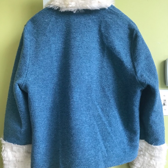 Blue Cardigan with White Faux Fur Collar and Cuffs - Picture 7 of 7
